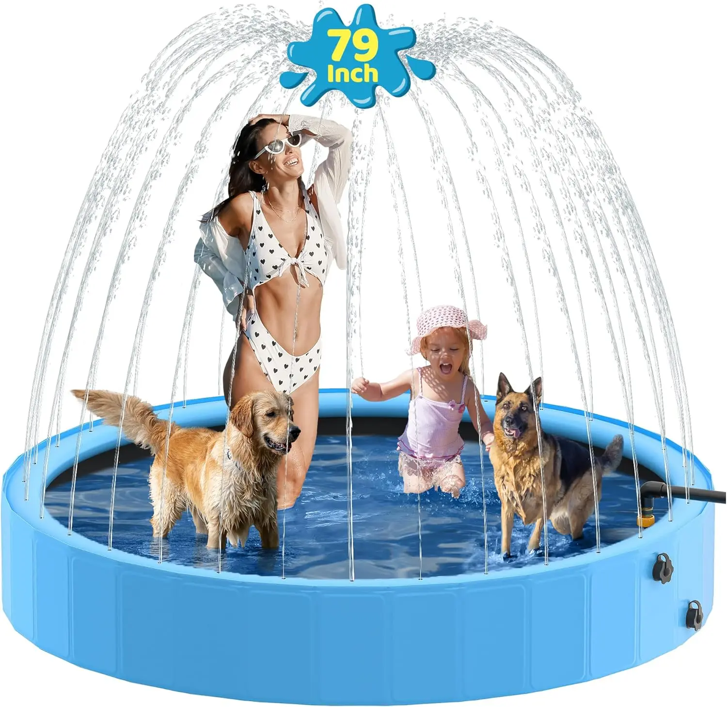 79'' Foldable Dog Pool with Sprinkler, Heavy Duty PVC Non-Slip Bathing Tub for Large Dogs Outdoor
79'' Foldable Dog Pool with Sprinkler, Heavy Duty PVC Non-Slip Bathing Tub for Large Dogs Outdoor