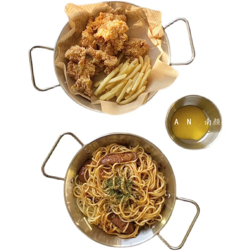 Stainless steel double handle seafood pot household picnic plate Korean western food plate snack tray
Stainless steel double handle seafood pot household picnic plate Korean western food plate snack tray