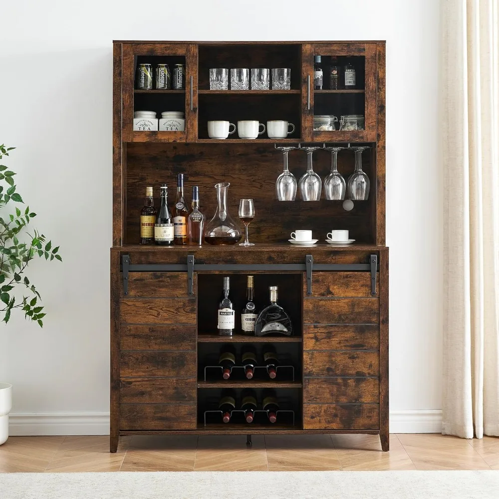 "70-Inch Tall Farmhouse-Style Coffee and Wine Cabinet with Sliding Barn Doors, Storage, and Glass Rack for Kitchen Pantry"
"70-Inch Tall Farmhouse-Style Coffee and Wine Cabinet with Sliding Barn Doors, Storage, and Glass Rack for Kitchen Pantry"