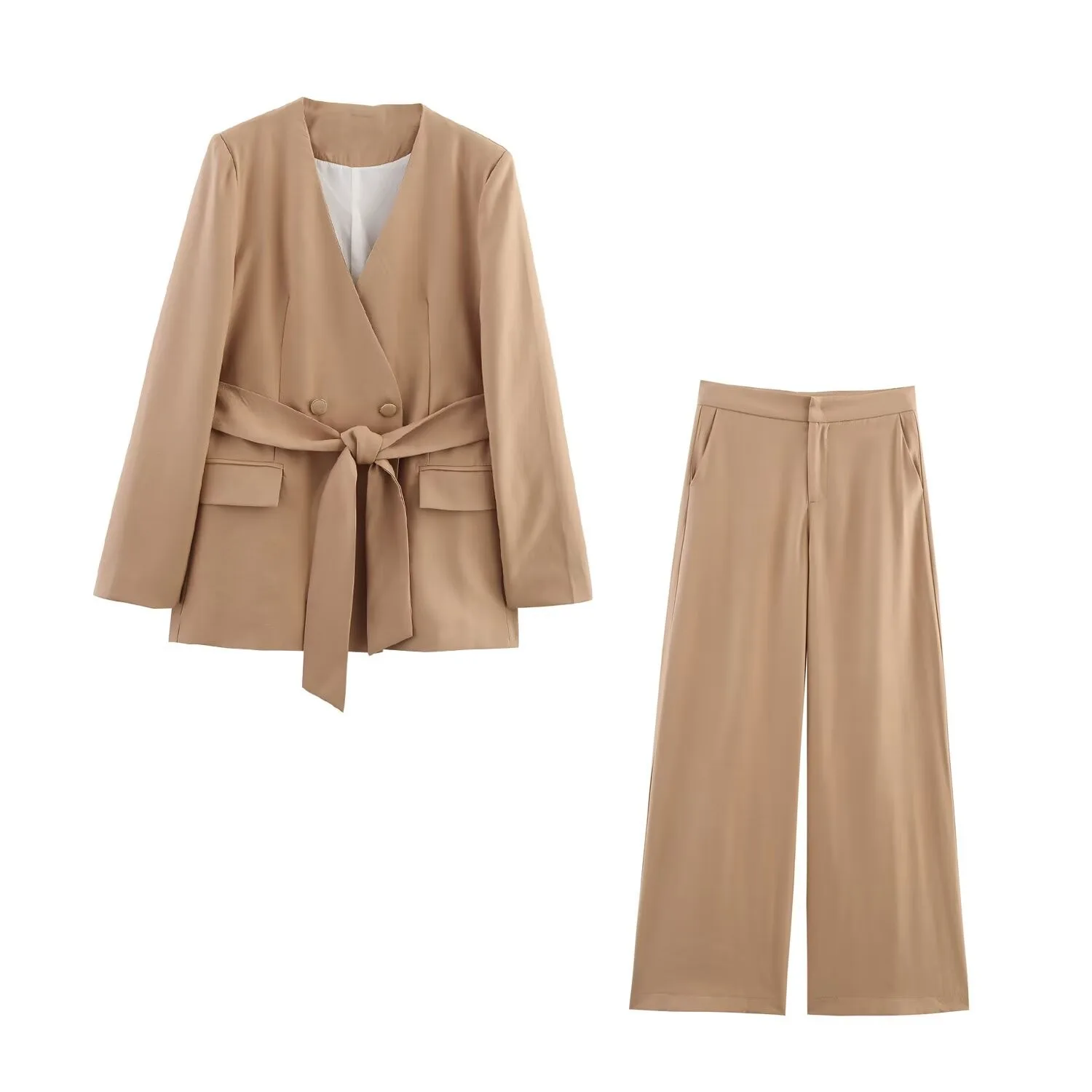 ZBZA Women's Lace-up Loose Blazer Pants Suit V-neck Double-breasted Pocket Jacket High Waist Straight Pants Spring New Chic Set
ZBZA Women's Lace-up Loose Blazer Pants Suit V-neck Double-breasted Pocket Jacket High Waist Straight Pants Spring New Chic Set