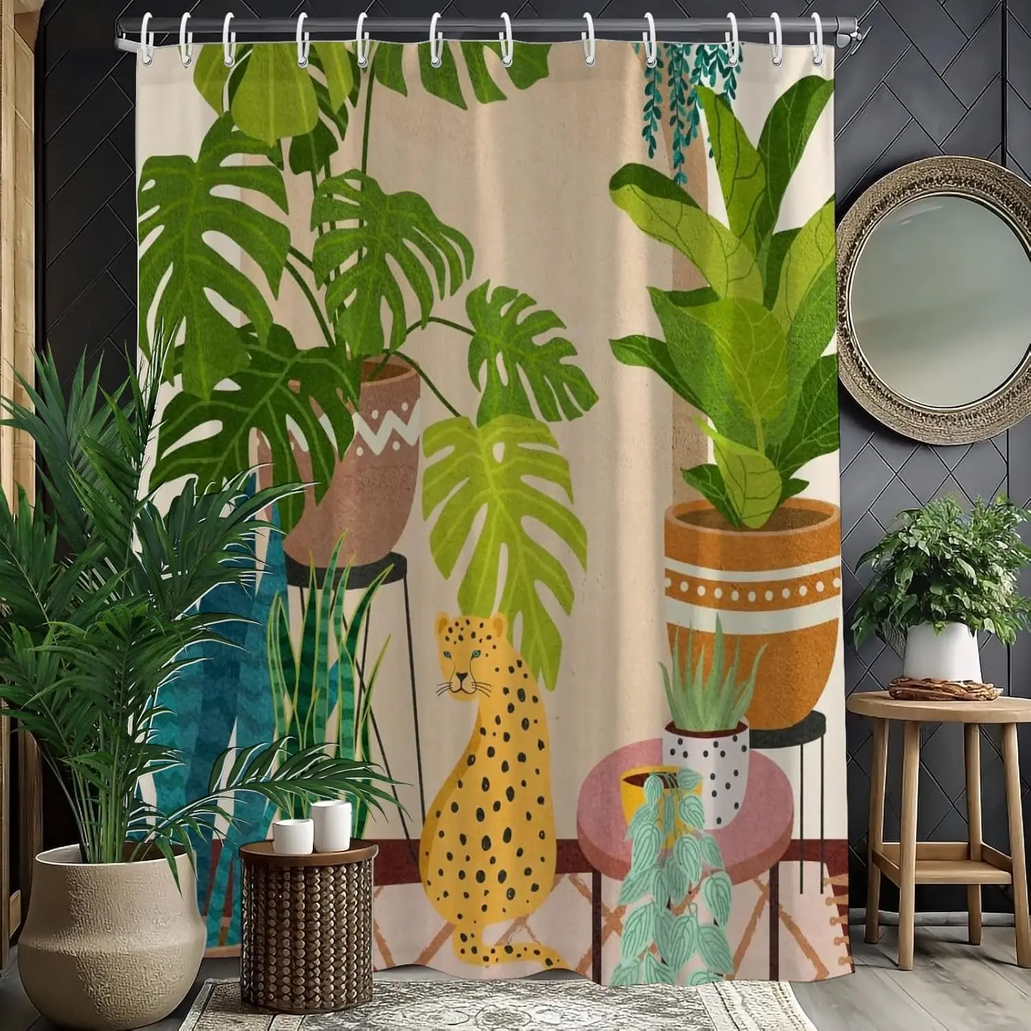 Занавески для душа с тропическими растениями и леопардовым гепардом, занавески для душа с принтом гепарда в стиле джунглей для ванной комнаты, забавные водонепроницаемые
Занавески для душа с тропическими растениями и леопардовым гепардом, занавески для душа с принтом гепарда в стиле джунглей для ванной комнаты, забавные водонепроницаемые