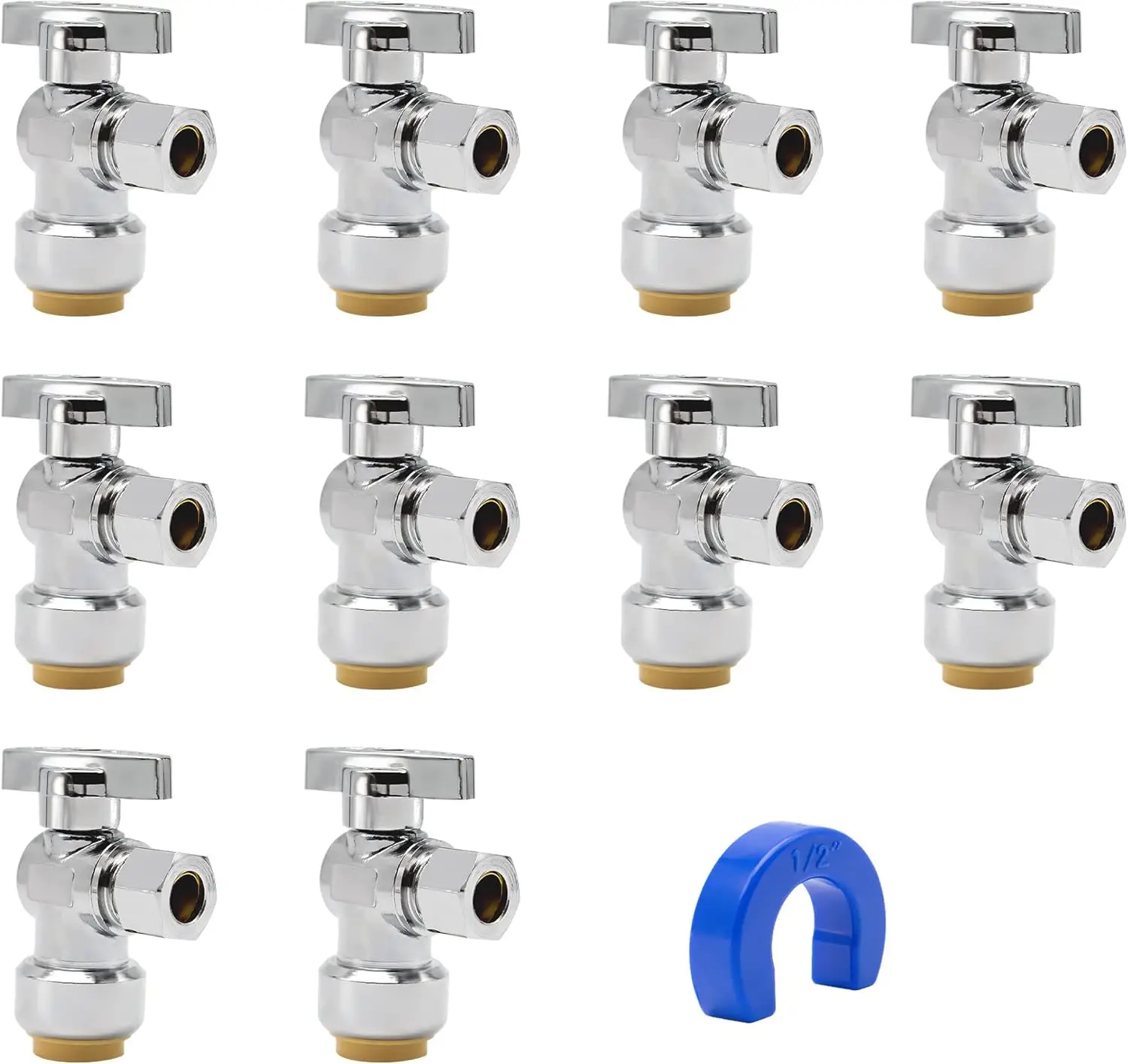 Комплект из 10 угловых запорных клапанов Pushfit, 1/2" Push-Fit x 3/8" компрессионный четвертьоборотный запорный клапан для воды, для труб PEX, меди, CPVC, латуни
Комплект из 10 угловых запорных клапанов Pushfit, 1/2" Push-Fit x 3/8" компрессионный четвертьоборотный запорный клапан для воды, для труб PEX, меди, CPVC, латуни