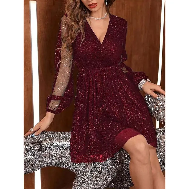 Sexy Mesh Patchwork Party Mini Dress Women Fashion Deep V-neck Long Sleeve Dresses Spring Autumn Solid A-line Vestidos Black
Sexy Mesh Patchwork Party Mini Dress Women Fashion Deep V-neck Long Sleeve Dresses Spring Autumn Solid A-line Vestidos Black
