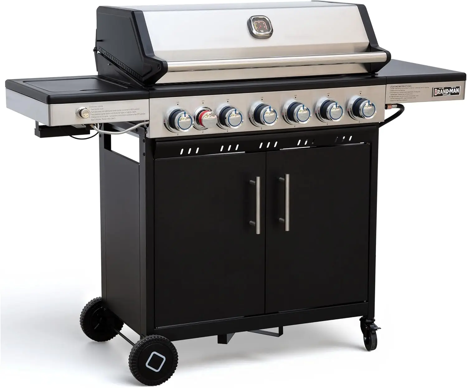 -Man 6-Burner Propane Gas Grill with Infrared Sear Side Burner, Porcelain-Enameled Cast Iron Diamond-Pattern Grates & Griddle, B
-Man 6-Burner Propane Gas Grill with Infrared Sear Side Burner, Porcelain-Enameled Cast Iron Diamond-Pattern Grates & Griddle, B