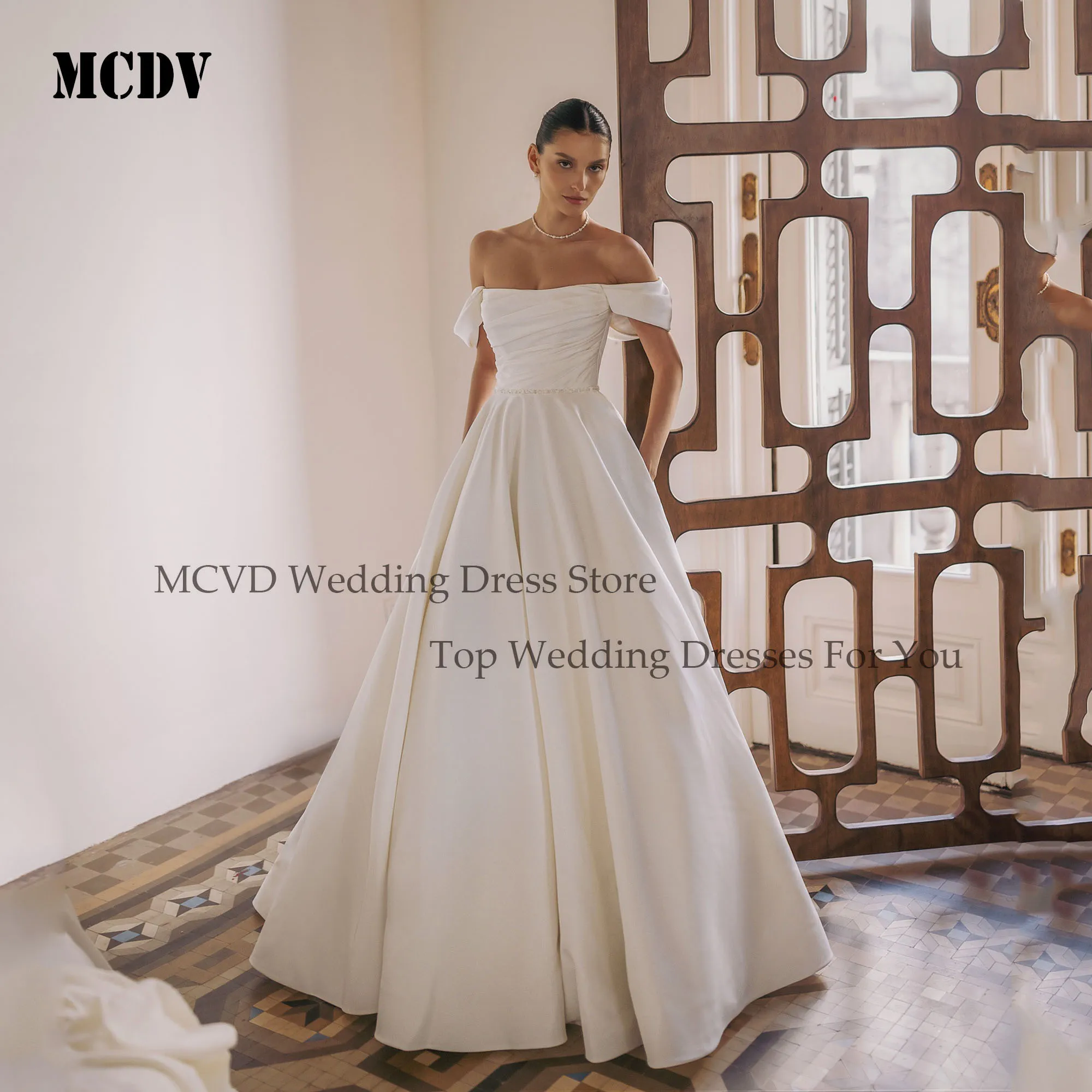 MCDV A-line Elegant Off Shoulder Wedding Dress 2025 Bride Strapless Satin Bridal Gowns vestidos de novia Customized Sweep Train
MCDV A-line Elegant Off Shoulder Wedding Dress 2025 Bride Strapless Satin Bridal Gowns vestidos de novia Customized Sweep Train