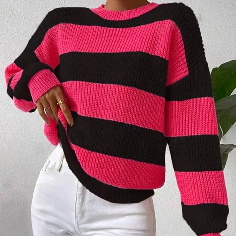 Women New Fashion Lazy Style Loose Sweaters 2025 Autumn Winter Patchwork Striped O Neck Knitted Pullovers Female Casual Tops
Women New Fashion Lazy Style Loose Sweaters 2025 Autumn Winter Patchwork Striped O Neck Knitted Pullovers Female Casual Tops
