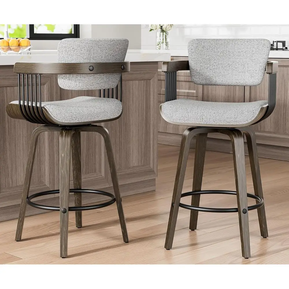 Set of 2 26 Century-Style Padded Back Bar Stools with Wood Legs, Linen-Weave Fabric, Light Gray
Set of 2 26 Century-Style Padded Back Bar Stools with Wood Legs, Linen-Weave Fabric, Light Gray
