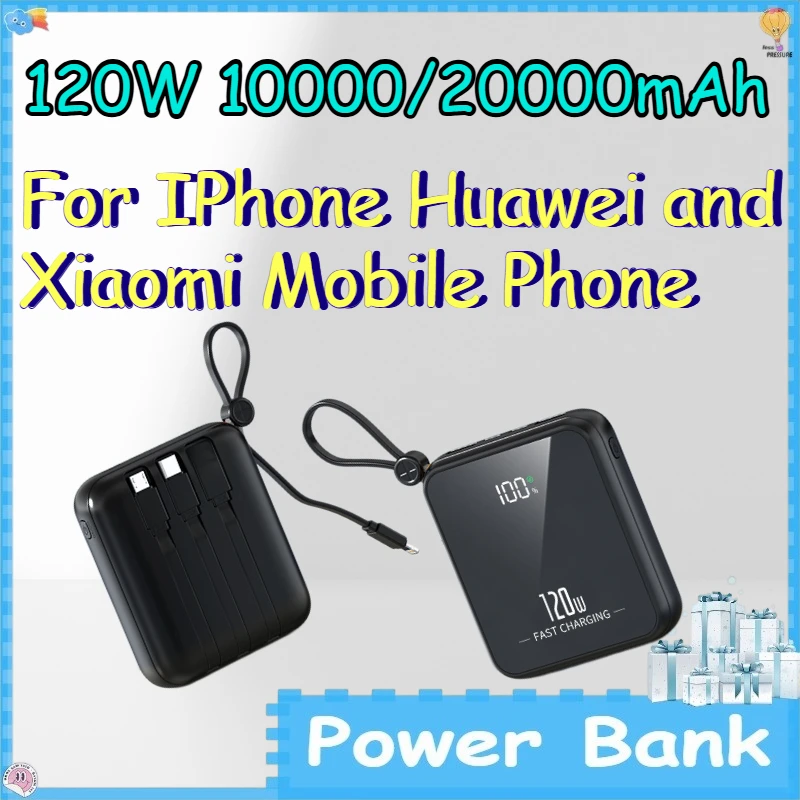 120W 10000/20000mAh Power Bank for IPhone Huawei and Xiaomi Mobile Phone Compact Powerbank with Built - in Cable
120W 10000/20000mAh Power Bank for IPhone Huawei and Xiaomi Mobile Phone Compact Powerbank with Built - in Cable