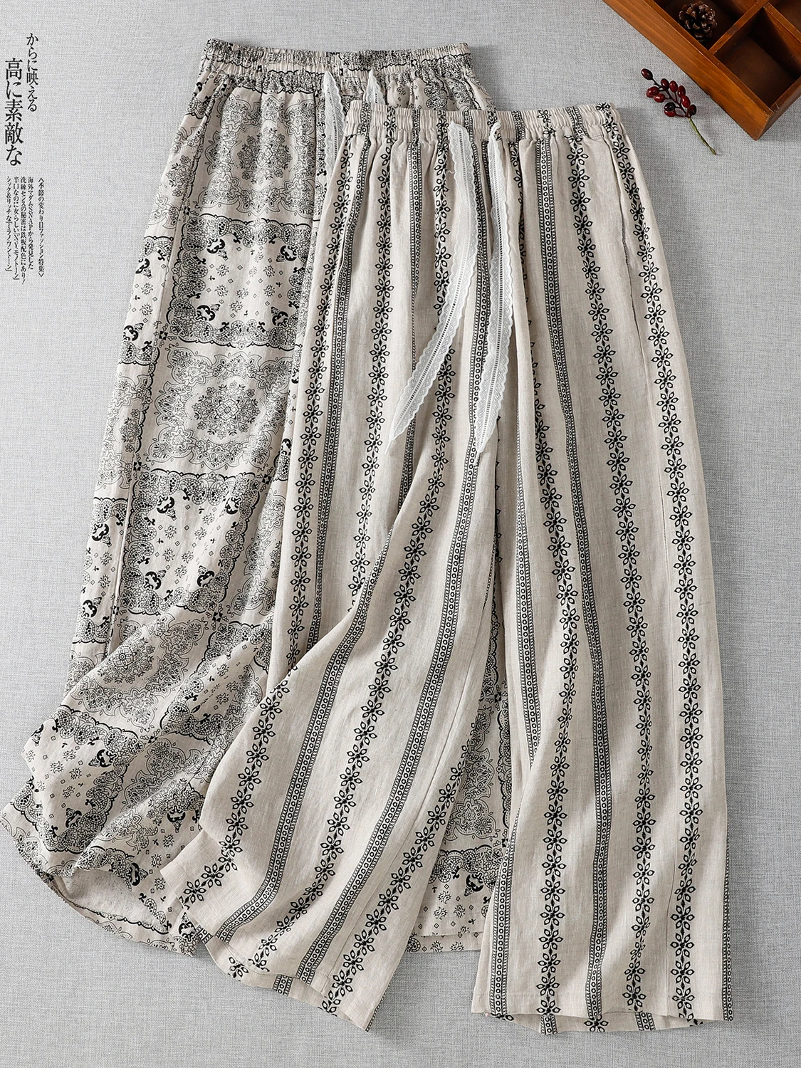 Ethnic Print Cotton Linen Wide Leg Pants Large Size Women's Lace Dstring Casual Slimming Nine Point Straight Leg Summer
Ethnic Print Cotton Linen Wide Leg Pants Large Size Women's Lace Dstring Casual Slimming Nine Point Straight Leg Summer