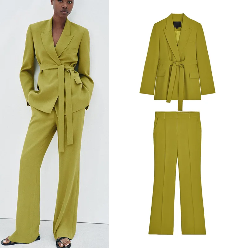Loose Fit Long Sve Suit Jaet with Belt Casual Wide Leg Pants Two Piece Set Spring Faion Women's Clothing
Loose Fit Long Sve Suit Jaet with Belt Casual Wide Leg Pants Two Piece Set Spring Faion Women's Clothing