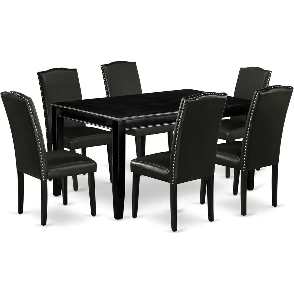 7-Piece Dining Set with 6 Black Faux Leather Chairs, 36x60 Inch, Black
7-Piece Dining Set with 6 Black Faux Leather Chairs, 36x60 Inch, Black