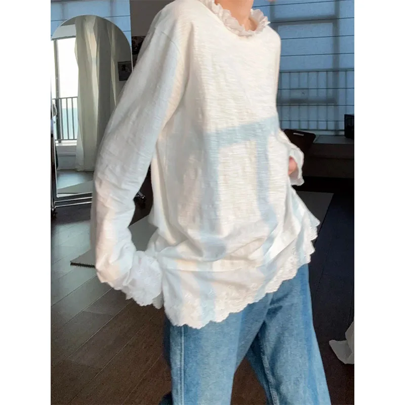 Spring and Autumn Loose Inner Top White Lace Edge Bottom Shirt Cover Butt Medium Bamboo Cotton Long Sleeve T-Shirt Women
Spring and Autumn Loose Inner Top White Lace Edge Bottom Shirt Cover Butt Medium Bamboo Cotton Long Sleeve T-Shirt Women