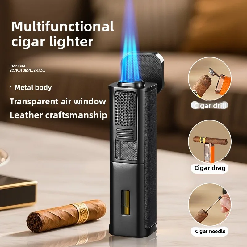 Three Blue Flame Cigar Lighter Bottom Folding Cigar Cutte Cigar Needle Visual Gas Window Leather Craft Ignition Tool
Three Blue Flame Cigar Lighter Bottom Folding Cigar Cutte Cigar Needle Visual Gas Window Leather Craft Ignition Tool