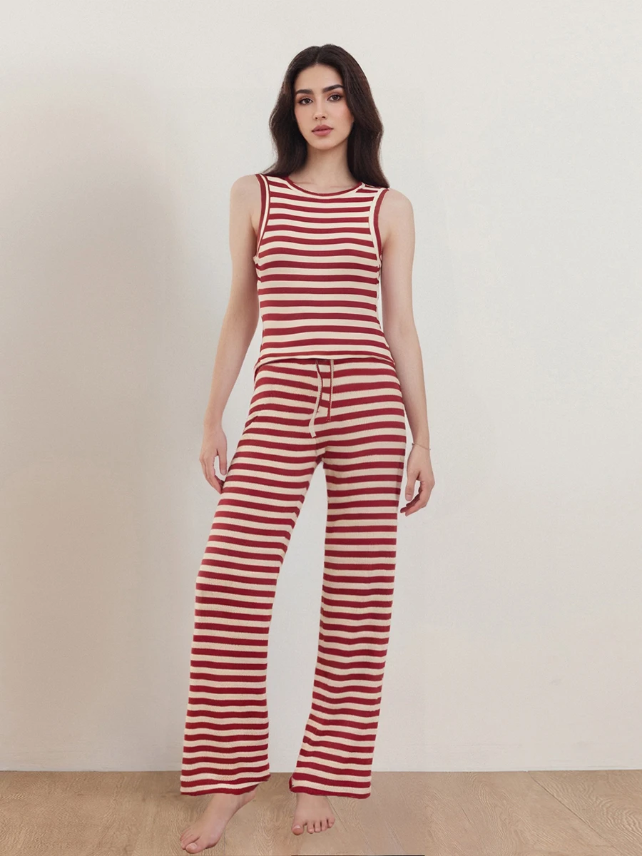 Women 2 Piece Striped Outfits Sleeveless Round Neck Crop Tank Tops Loose Drawstring Low Waist Pants Sets
Women 2 Piece Striped Outfits Sleeveless Round Neck Crop Tank Tops Loose Drawstring Low Waist Pants Sets