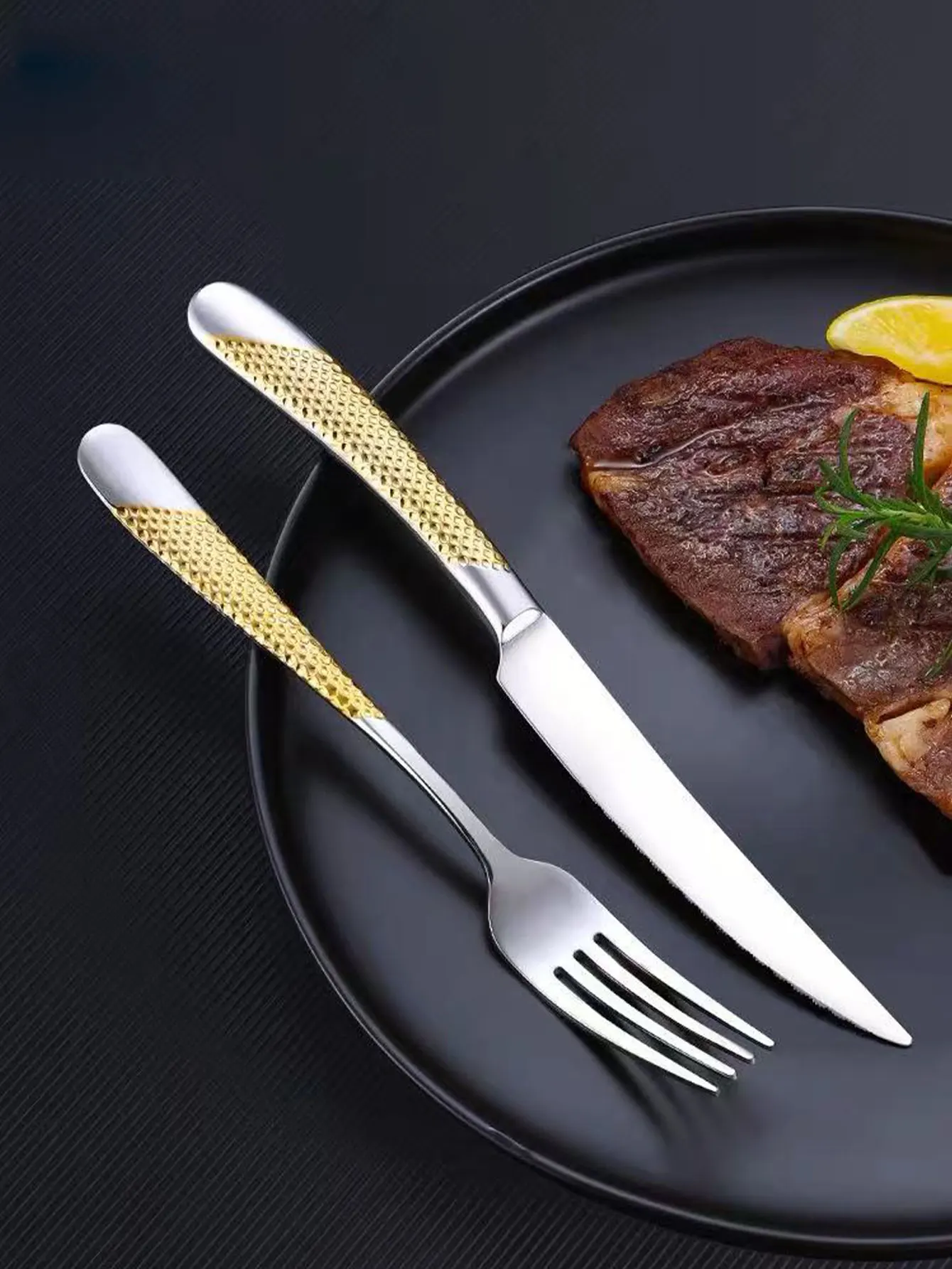 Steak Knife and Fork Cutlery Western Food Set Two-Piece Full Set High-End Steak Cutting Stainless Steel Knife, Fork and Spoon Two-Piece Set
Steak Knife and Fork Cutlery Western Food Set Two-Piece Full Set High-End Steak Cutting Stainless Steel Knife, Fork and Spoon Two-Piece Set