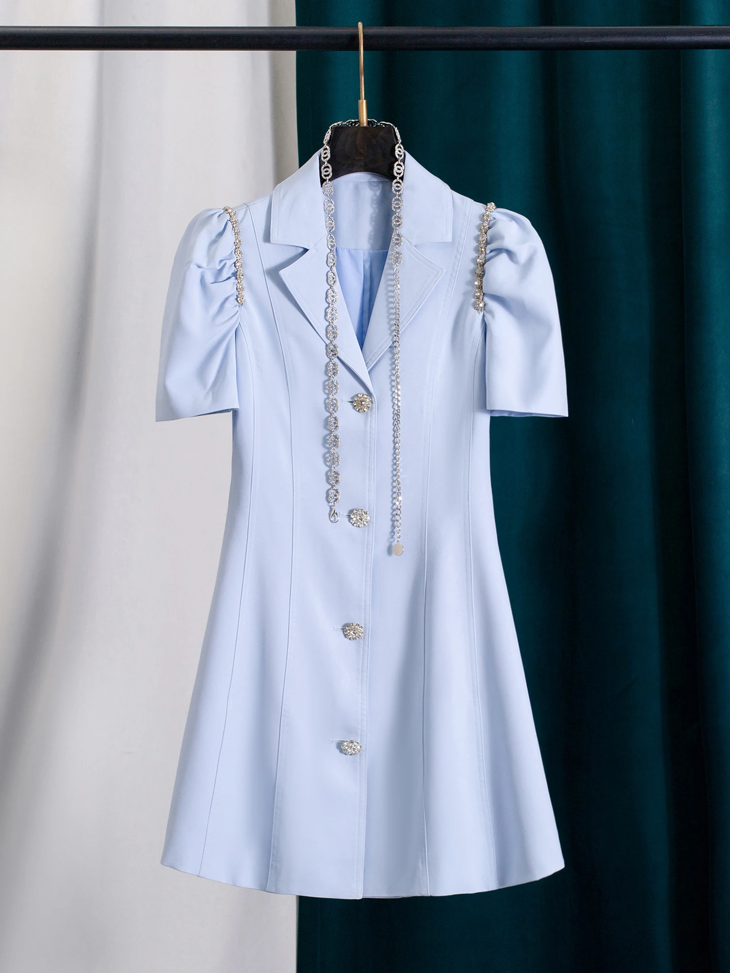 Blue Bubble Sleeve Suit Collar Short Sleeve Dress Women's Slimming A-Line Skirt Summer Dress Commute Style Elegant French Series
Blue Bubble Sleeve Suit Collar Short Sleeve Dress Women's Slimming A-Line Skirt Summer Dress Commute Style Elegant French Series