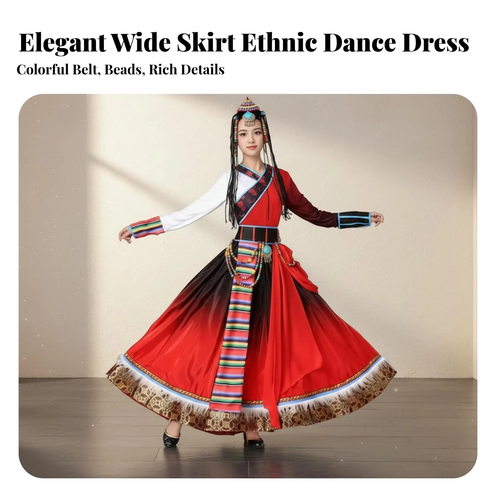 Tibetan Dance Dress Breathable Material Chinese Ethnic Dance Costume Mongolian Performance Gown Handmade Accessories
Tibetan Dance Dress Breathable Material Chinese Ethnic Dance Costume Mongolian Performance Gown Handmade Accessories