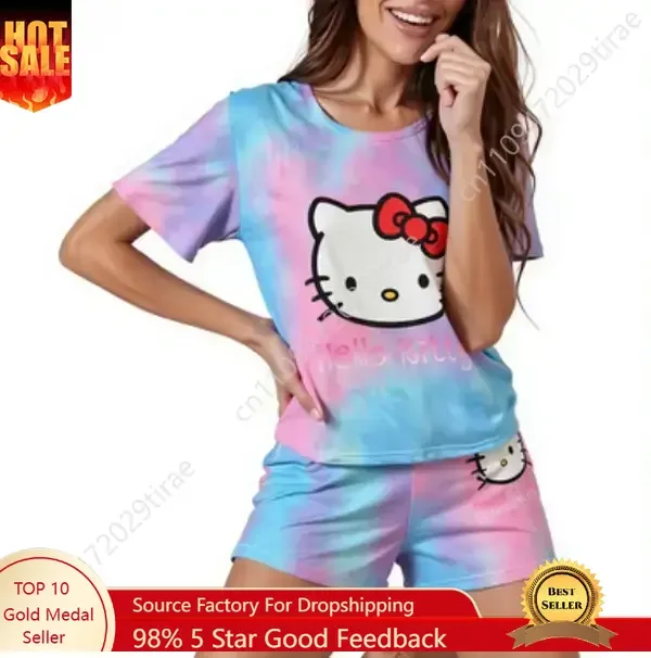 SANRIO Hello Kitty Pajama-Set Size UP 2x - Short Sleeve & Shorts Tie-Dye Colorful Kawaii Nightwear Loungewear for Women with Pin
SANRIO Hello Kitty Pajama-Set Size UP 2x - Short Sleeve & Shorts Tie-Dye Colorful Kawaii Nightwear Loungewear for Women with Pin