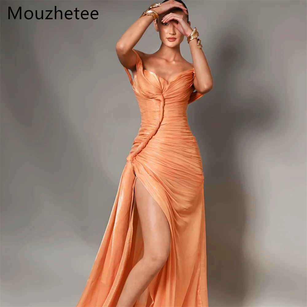 Mouzhetee Elegant A-Line Off The Shoulder Dresses Formal Party Gowns for Women Orange Pleat Shiny Prom Gown Customize 2025
Mouzhetee Elegant A-Line Off The Shoulder Dresses Formal Party Gowns for Women Orange Pleat Shiny Prom Gown Customize 2025