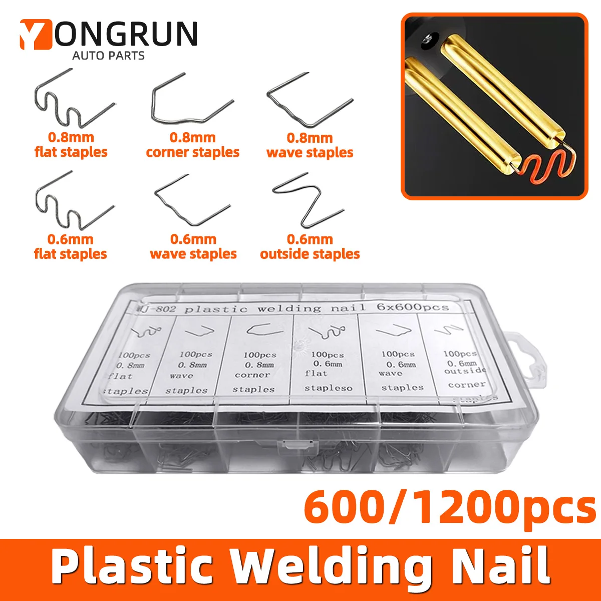 YONGRUN600/1200pcs Hot Melt Nail Plastic Welding Wire For Automotive Bumper Repair Plastic Hot Melt Nail Automotive Bumper Repai
YONGRUN600/1200pcs Hot Melt Nail Plastic Welding Wire For Automotive Bumper Repair Plastic Hot Melt Nail Automotive Bumper Repai