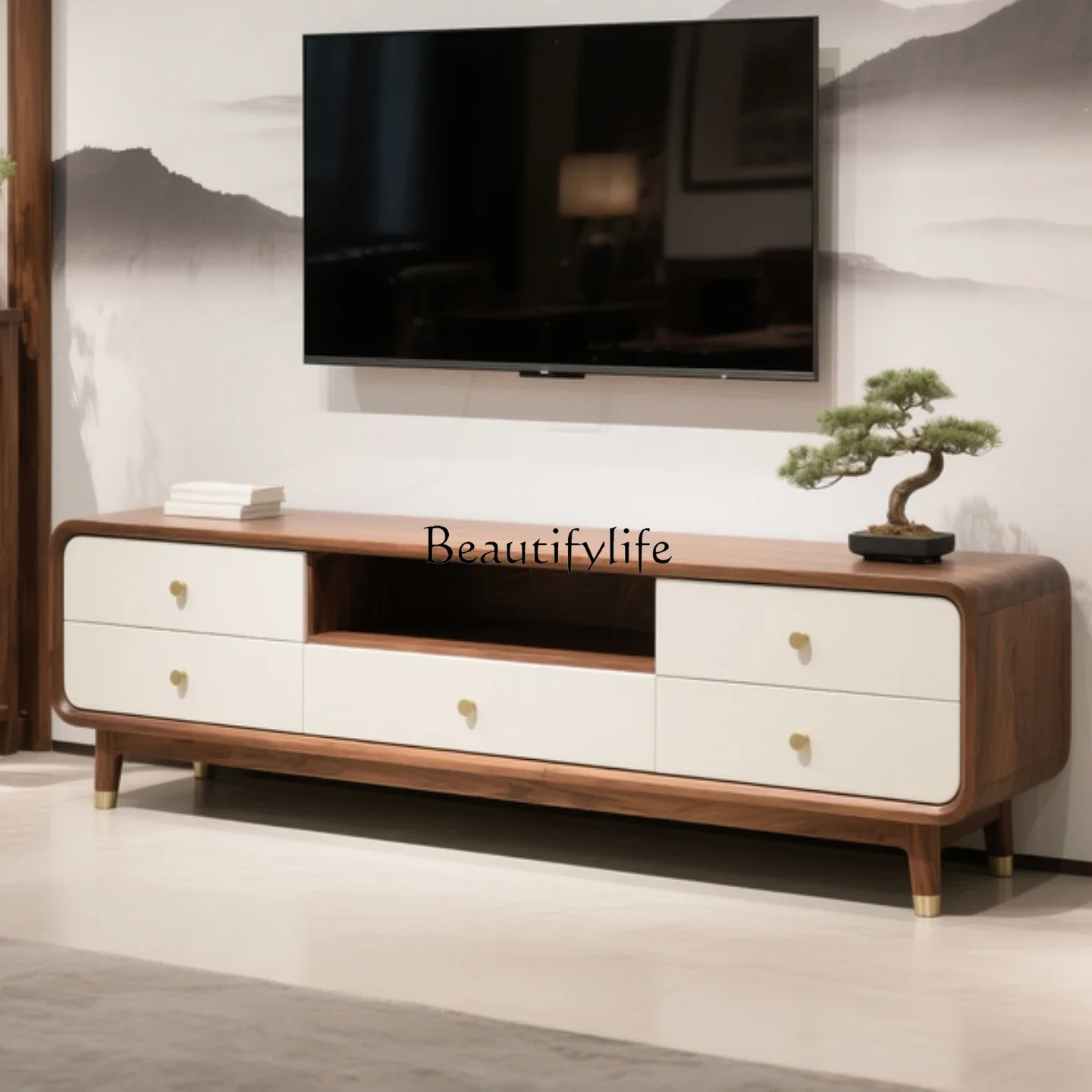 yj9 New Chinese-style North American black walnut solid wood TV cabinet light luxury living room cabinet high-end
yj9 New Chinese-style North American black walnut solid wood TV cabinet light luxury living room cabinet high-end