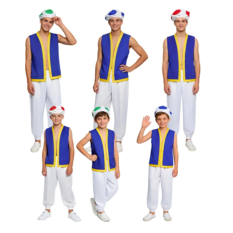 Anime New Game Bros Mushroom Hat Halloween Cosplay Costume Stage Performance Dress Up Top Pants Hat Blue Red Green Set Party
Anime New Game Bros Mushroom Hat Halloween Cosplay Costume Stage Performance Dress Up Top Pants Hat Blue Red Green Set Party