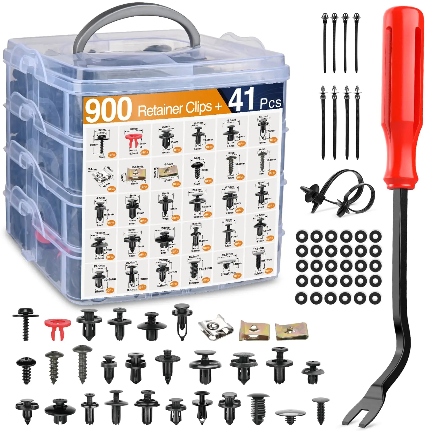 941Pcs Car Retainer Clips & Fasteners Kit - 30 Most Popular Sizes for Ford GM Toyota Honda Chrysler Benz Nissan
941Pcs Car Retainer Clips & Fasteners Kit - 30 Most Popular Sizes for Ford GM Toyota Honda Chrysler Benz Nissan