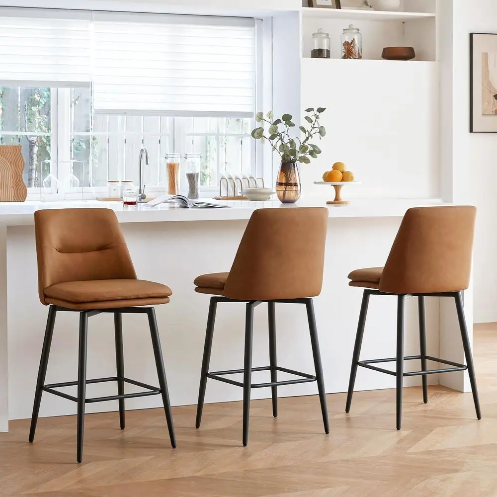 Set of 3 27 Counter Height Bar Stools with Back, Swivel, Upholstered Leatherette, Metal Legs
Set of 3 27 Counter Height Bar Stools with Back, Swivel, Upholstered Leatherette, Metal Legs