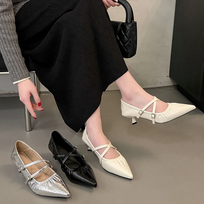 French Silver Pleated Mary Jane Women's Pointed Toe Inside Booster Single
French Silver Pleated Mary Jane Women's Pointed Toe Inside Booster Single
