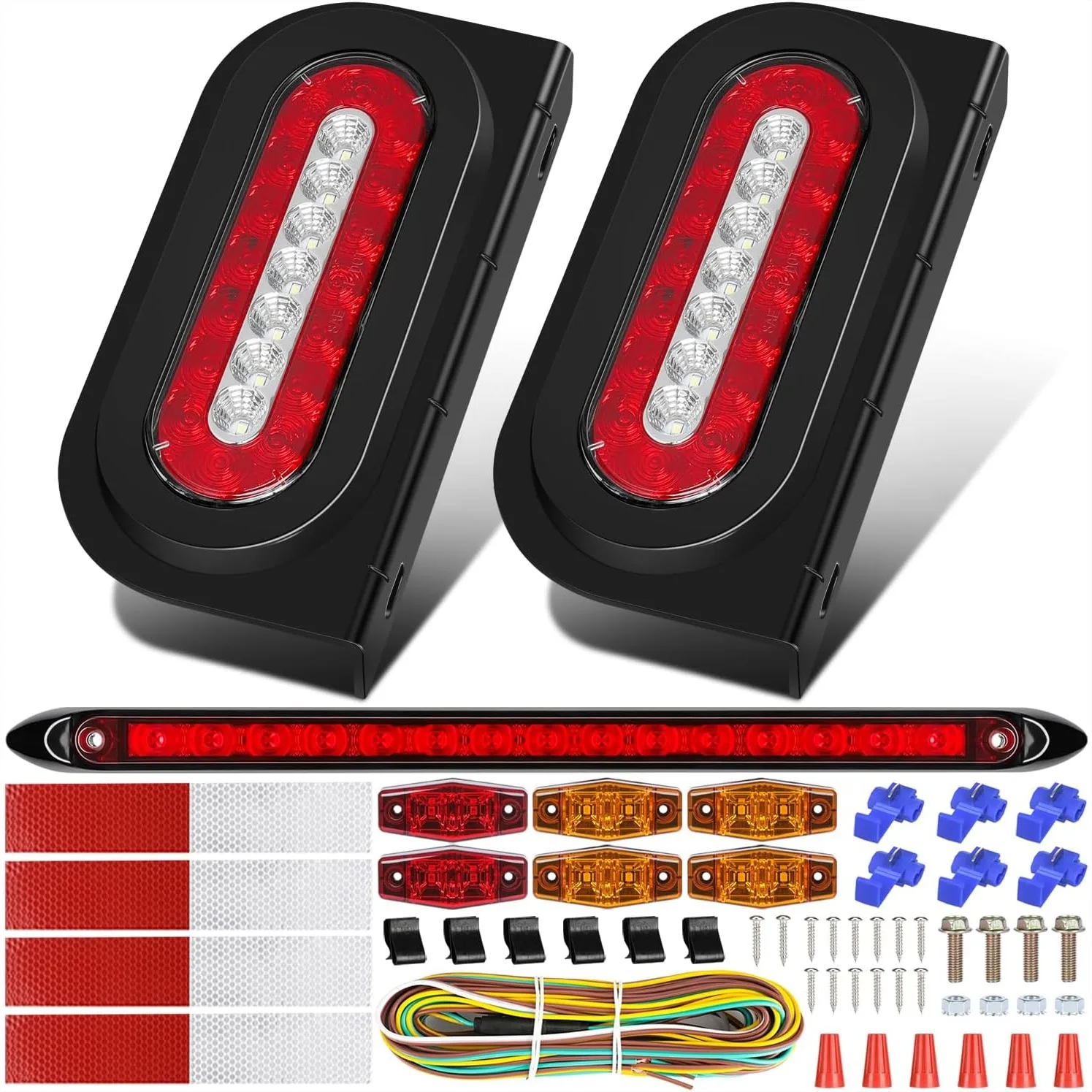 6 inch Oval LED Trailer Lights Kit with Mounting Brackets, Wiring Harness for Boat RV Truck, Stop Brake and Reverse Lights
6 inch Oval LED Trailer Lights Kit with Mounting Brackets, Wiring Harness for Boat RV Truck, Stop Brake and Reverse Lights