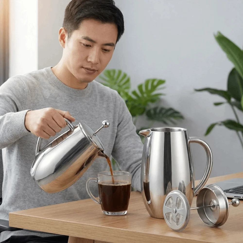 304 Stainless Steel French Press Insulated Mirror-like Pour-over Coffee Maker Drop-proof Double Layer Coffee Filter Jug Tea
304 Stainless Steel French Press Insulated Mirror-like Pour-over Coffee Maker Drop-proof Double Layer Coffee Filter Jug Tea