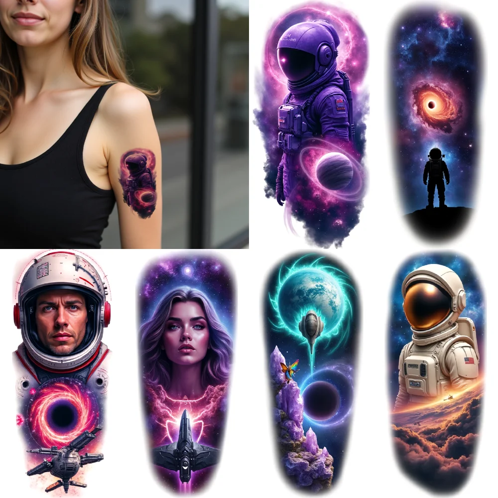 12pcs Temporary Tattoo Waterproof Long-lasting Body Stickers Astronaut Spaceship Black Hole For Shoulders Adults Back
12pcs Temporary Tattoo Waterproof Long-lasting Body Stickers Astronaut Spaceship Black Hole For Shoulders Adults Back