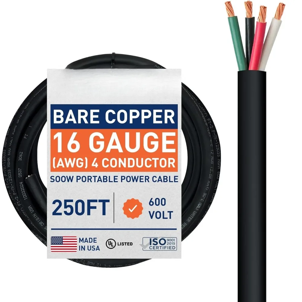 Портативный силовой кабель 16/4 SOOW, 16 AWG, 4 провода, 600 В, — катушка 250 футов
Портативный силовой кабель 16/4 SOOW, 16 AWG, 4 провода, 600 В, — катушка 250 футов