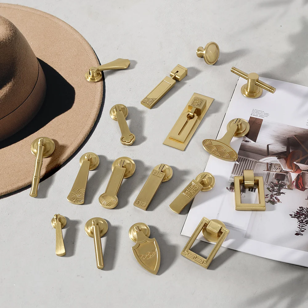 New Chinese style solid brass pendant with single hole golden light luxury cabinet door handle, wardrobe, shoe cabinet, drawer
New Chinese style solid brass pendant with single hole golden light luxury cabinet door handle, wardrobe, shoe cabinet, drawer