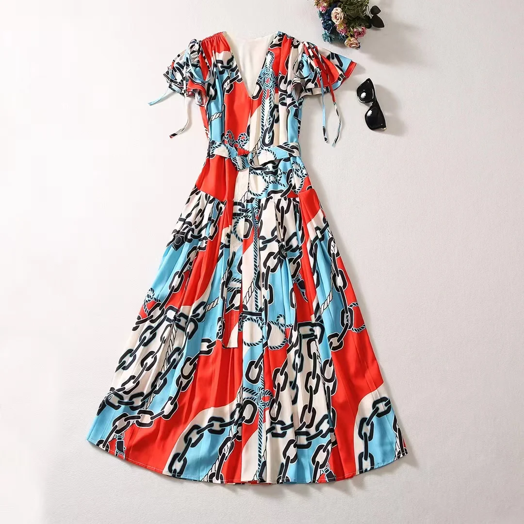 European and American women's clothes 2024 spring new V-neck Short sleeve chain print fashion Pleated dress XXL
European and American women's clothes 2024 spring new V-neck Short sleeve chain print fashion Pleated dress XXL