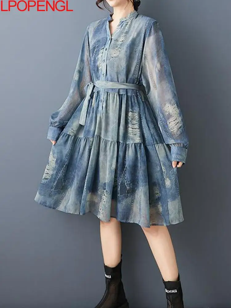 Woman Spring And Summer New Loose Vintage Fashionable Printed Pleated Patchwork Long Sleeves Pullover Knee-length V-neck Dress
Woman Spring And Summer New Loose Vintage Fashionable Printed Pleated Patchwork Long Sleeves Pullover Knee-length V-neck Dress