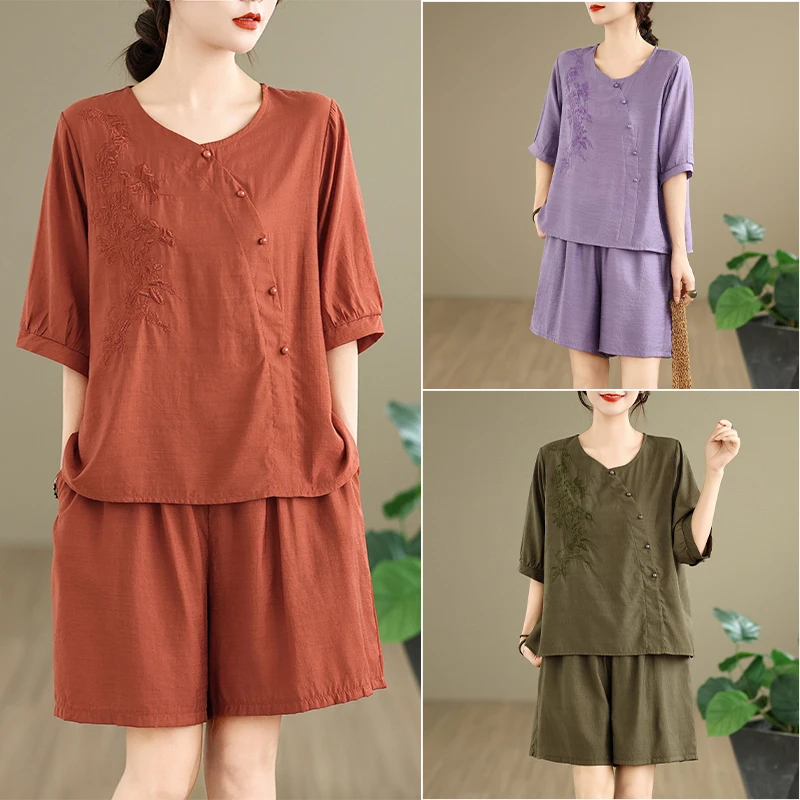 Korean Style plus Size Women's Summer Casual Cotton Linen Top Bottoms Set Two Piece Suit Commute Artistic round Neck Short Sl...
Korean Style plus Size Women's Summer Casual Cotton Linen Top Bottoms Set Two Piece Suit Commute Artistic round Neck Short Sl...