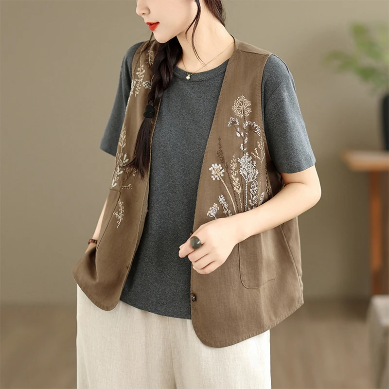Large Size Women's Embroidered Cotton Linen Vest Top Belly Covering Sleeveless Summer Spring New Style Breathable Outerwear
Large Size Women's Embroidered Cotton Linen Vest Top Belly Covering Sleeveless Summer Spring New Style Breathable Outerwear