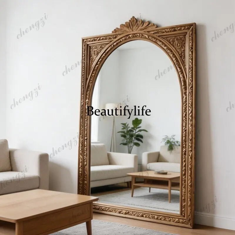European retro arched full-length mirror wall hanging carved decorative full-length mirror bedroom living room
European retro arched full-length mirror wall hanging carved decorative full-length mirror bedroom living room