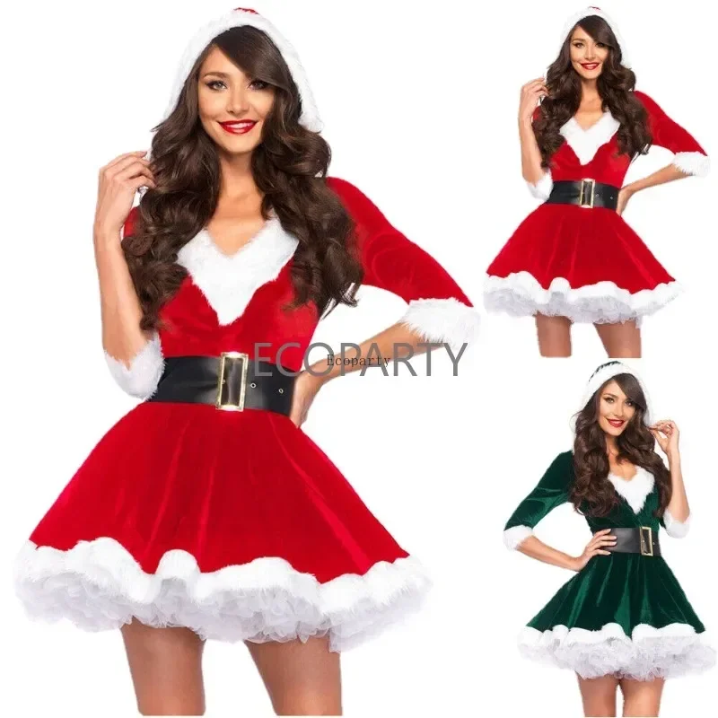 Christmas Santa Claus Performance V-neck Dress Hooded With Belt Bodycon Mini Dress Mesh Skirt 3-piece Green Women Clothing Party
Christmas Santa Claus Performance V-neck Dress Hooded With Belt Bodycon Mini Dress Mesh Skirt 3-piece Green Women Clothing Party