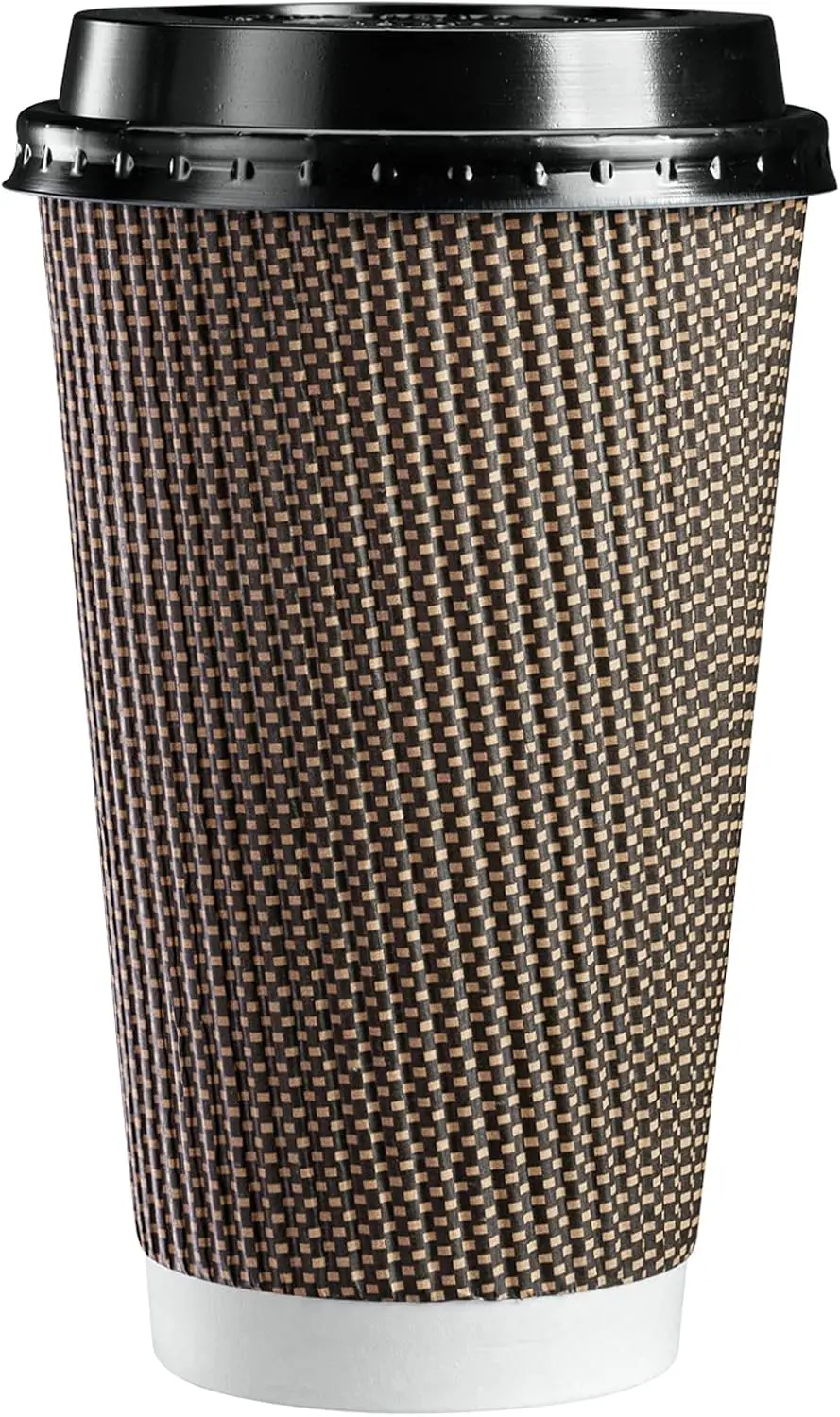 [16 oz. - 50 Sets Insulated Brown Patterned Ripple Paper Hot Coffee Cups With Lids (Lids Color May Vary) - Ideal for Hot
[16 oz. - 50 Sets Insulated Brown Patterned Ripple Paper Hot Coffee Cups With Lids (Lids Color May Vary) - Ideal for Hot