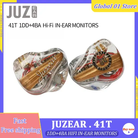 JUZEAR 41T 1DD + 4BA Monitor IEM słuchawki 10 jednostka napędowa HiFi w uchu słuchawki douszne hi-res z 2 pinami 0.78mm srebrny-kabel warstwowy
