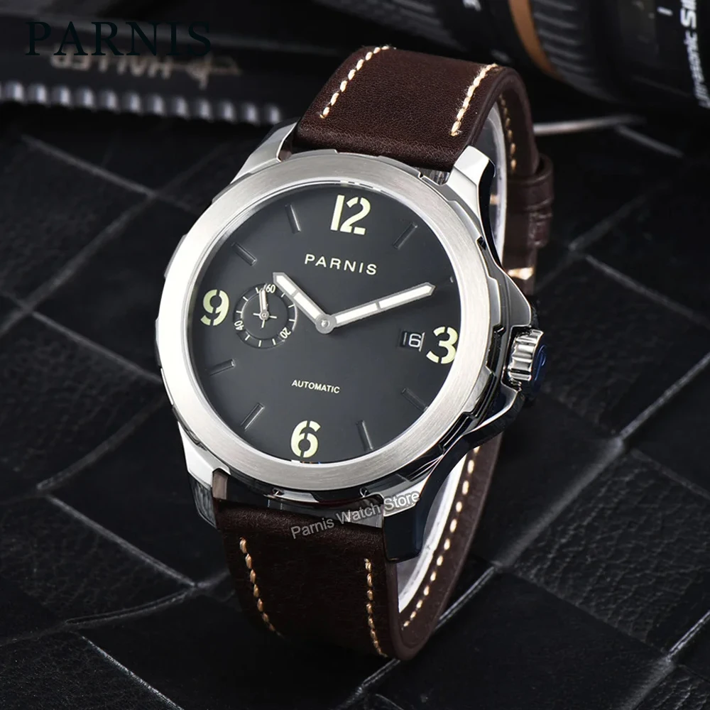 Parnis 44mm Mechanical Watches Casual Automatic Wristwatch Men Sapphire 5Bar Leather Strap Luminous Marks
Parnis 44mm Mechanical Watches Casual Automatic Wristwatch Men Sapphire 5Bar Leather Strap Luminous Marks