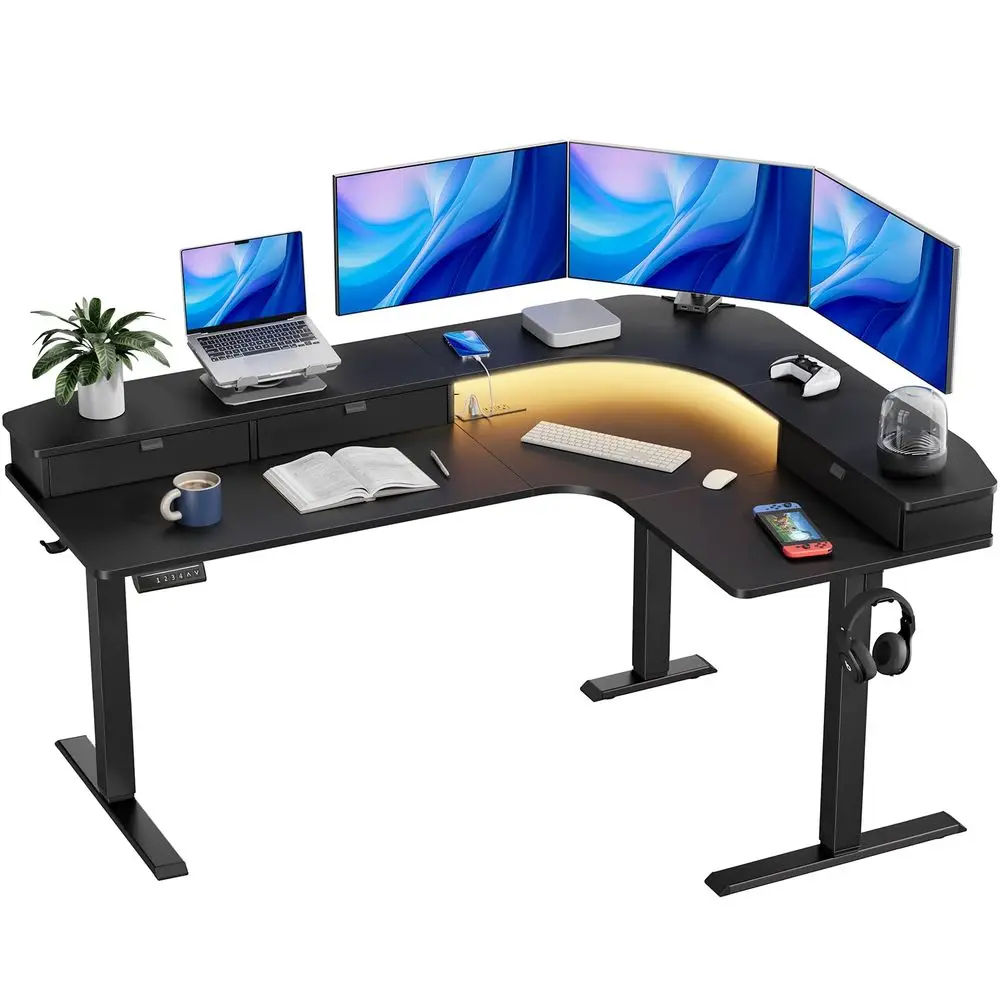 65 LShaped Standing Desk with Power Outlets amp LED Strip, Electric Height Adjustable Corner Computer Desk, Sit Stand Desk w
65 LShaped Standing Desk with Power Outlets amp LED Strip, Electric Height Adjustable Corner Computer Desk, Sit Stand Desk w