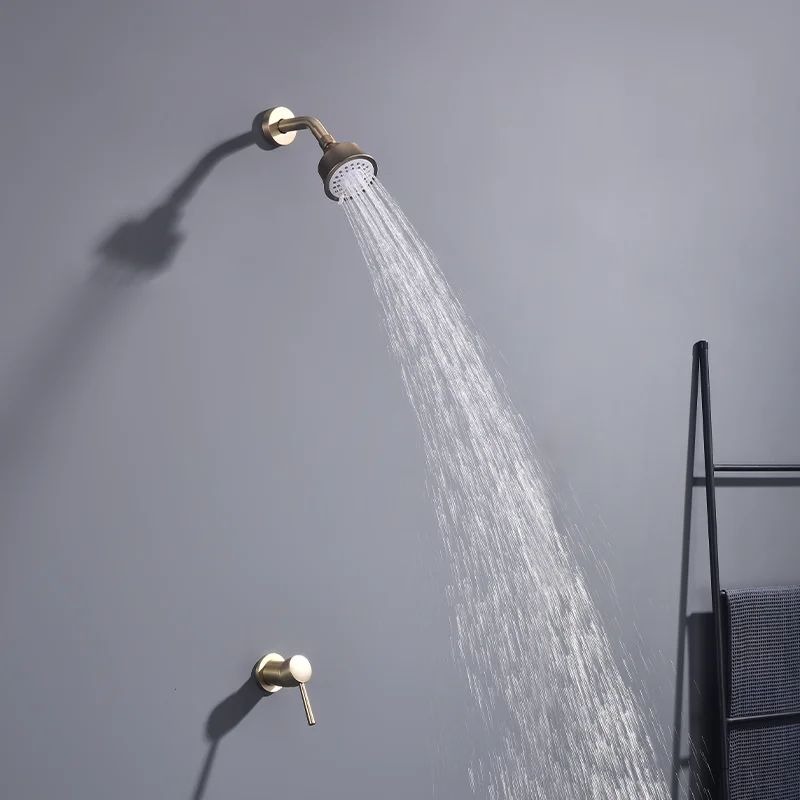 High Quality Brushed Gold Wall Mounted Bathroom Shower Mixer Brass Faucet Hot Cold Water Mixer Tap ABS Head Rainfall Shower Set
High Quality Brushed Gold Wall Mounted Bathroom Shower Mixer Brass Faucet Hot Cold Water Mixer Tap ABS Head Rainfall Shower Set