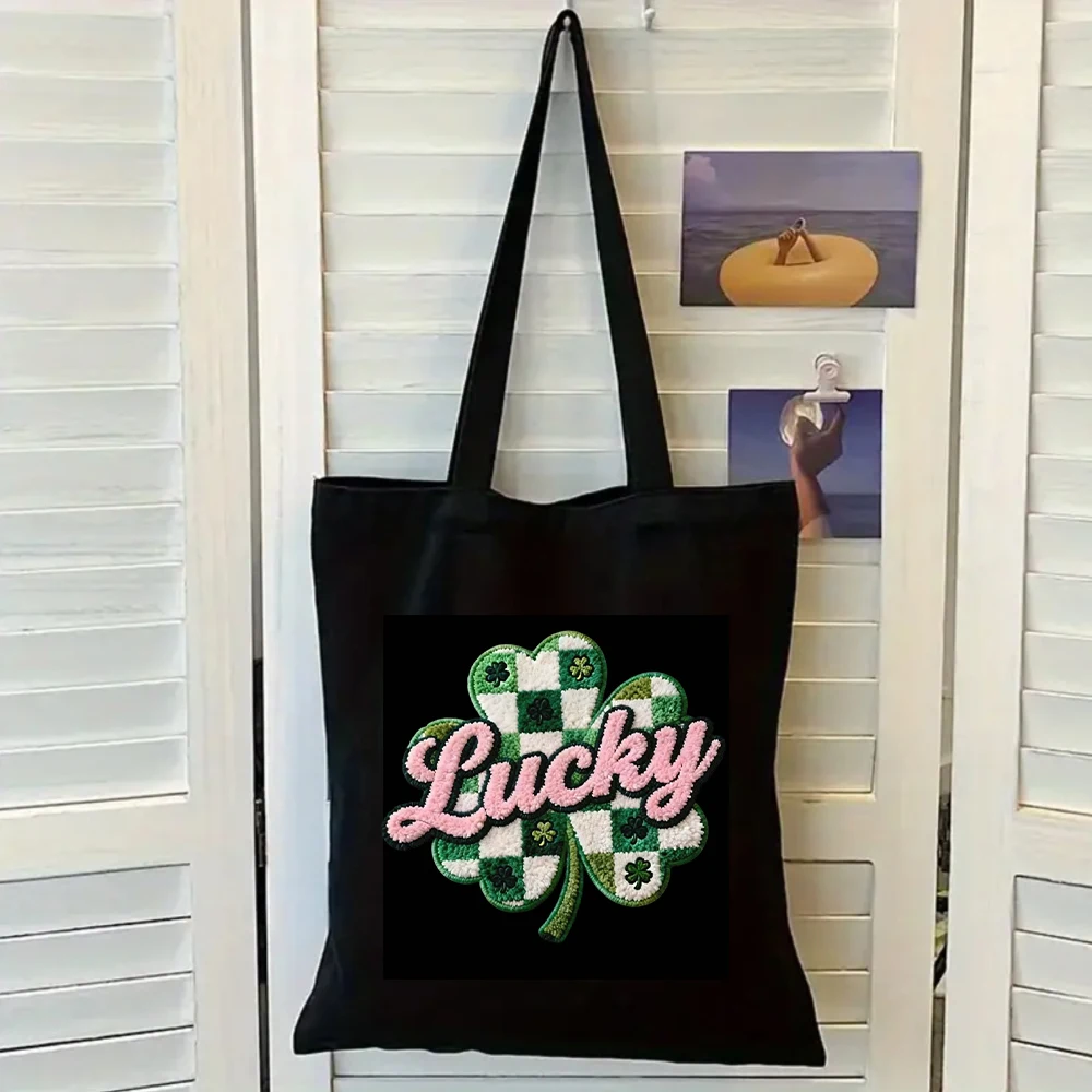 Lucky Clover Print Black Canvas Tote Bag, Women Shoulder Bag, St. Patrick's Day Handbag for Festive Occasions
Lucky Clover Print Black Canvas Tote Bag, Women Shoulder Bag, St. Patrick's Day Handbag for Festive Occasions