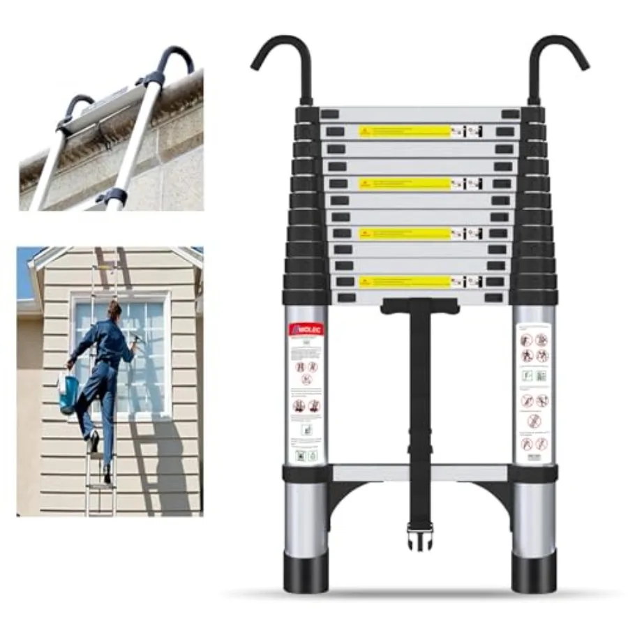 Telescoping Ladder 17.5FT Aluminum Portable Extension Ladder w/Hooks 330lbs Capacity Collapsible Design Outdoor RV Friendly Alu
Telescoping Ladder 17.5FT Aluminum Portable Extension Ladder w/Hooks 330lbs Capacity Collapsible Design Outdoor RV Friendly Alu