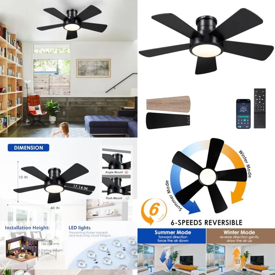 Flush Mount Ceiling Fan with Lights and Remote, Modern Quiet DC Motor Low Profile Ceiling Fan for Low Ceilings, 5 Reversible Bl
Flush Mount Ceiling Fan with Lights and Remote, Modern Quiet DC Motor Low Profile Ceiling Fan for Low Ceilings, 5 Reversible Bl