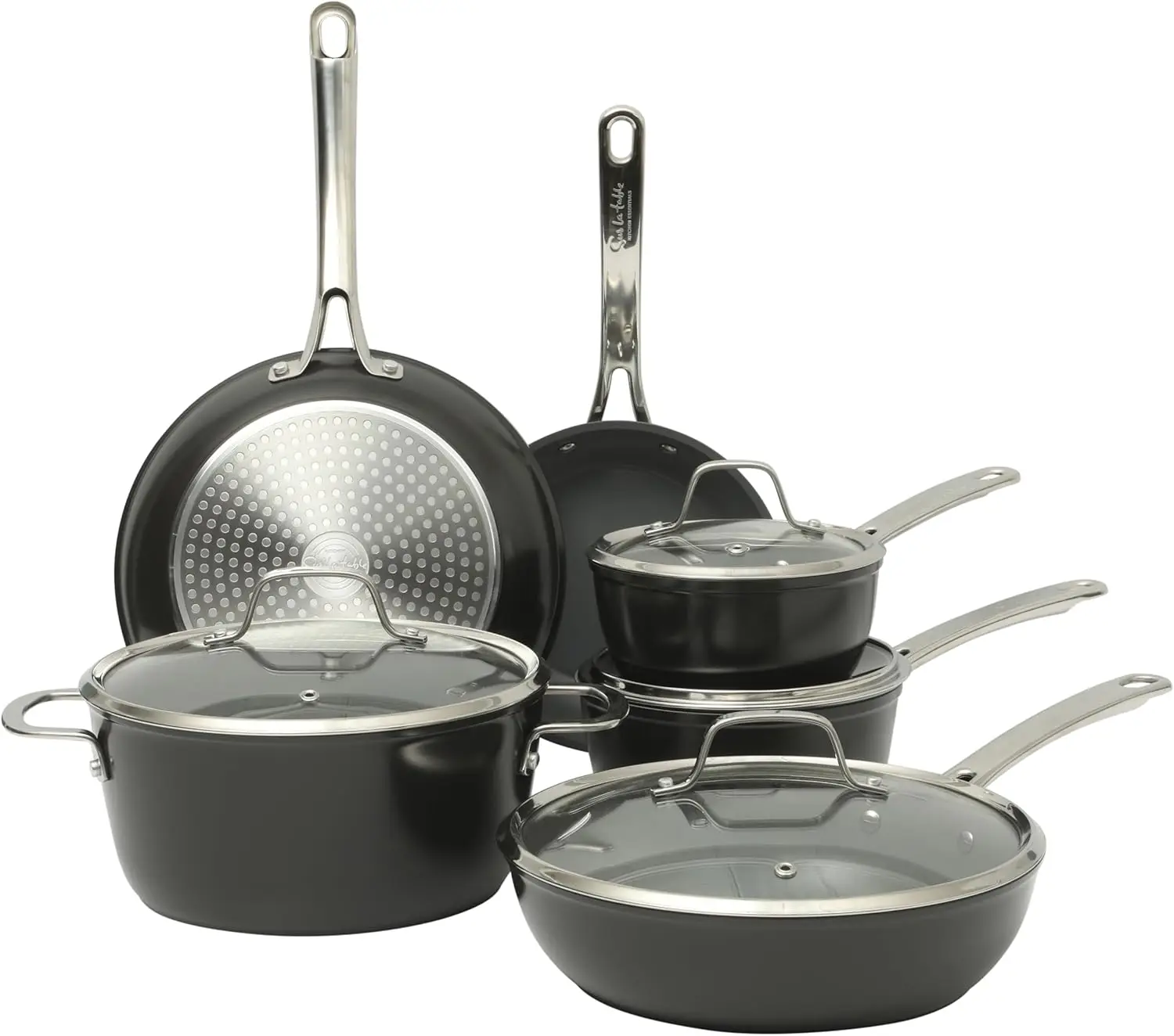 Kitchen Essentials Cool Commune Hard Anodized 10 Piece PFA Free Ceramic Non stick Interior Forged Durable Aluminum Pots
Kitchen Essentials Cool Commune Hard Anodized 10 Piece PFA Free Ceramic Non stick Interior Forged Durable Aluminum Pots