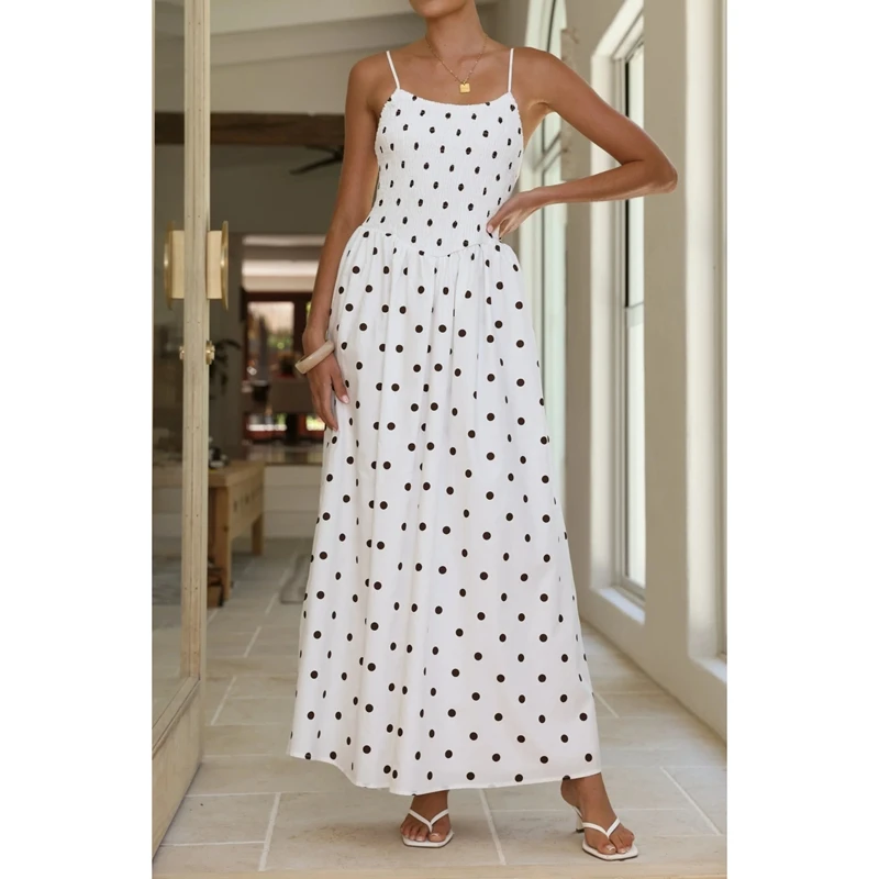Combhasaki Womens Boho Cami Long Dress Spaghetti Strap Square Neck Smocked Polka Dot Print A Line Flowy Swing Slip Maxi Sundress
Combhasaki Womens Boho Cami Long Dress Spaghetti Strap Square Neck Smocked Polka Dot Print A Line Flowy Swing Slip Maxi Sundress